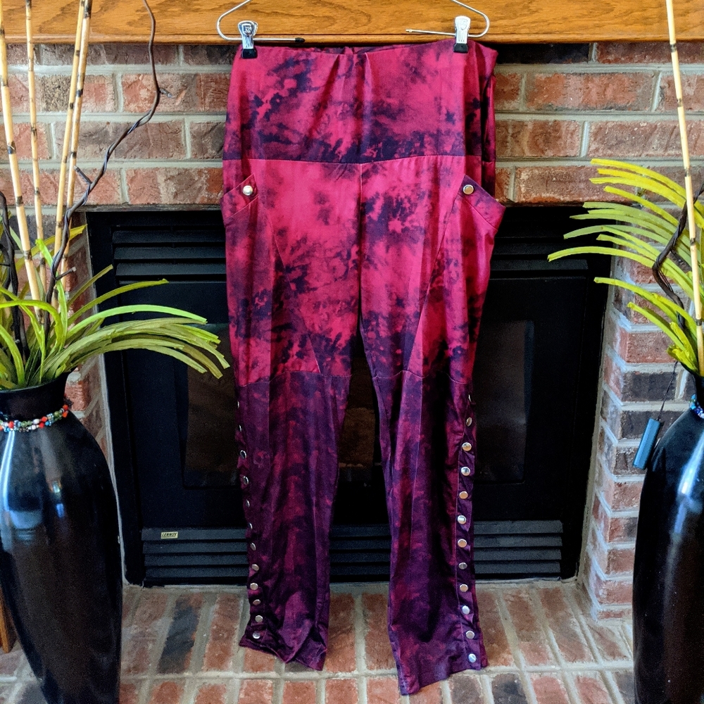 Red tie dye snap leg pants women size XL